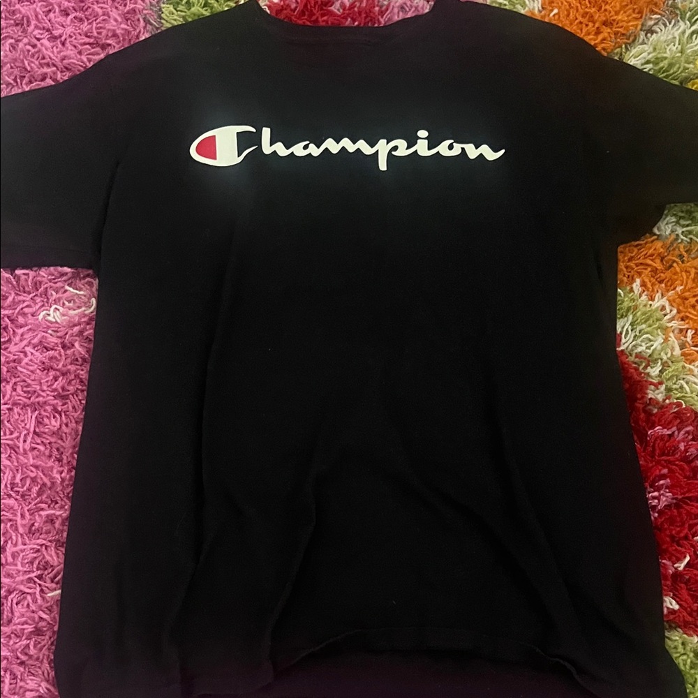 Champion Black Tee with Iconic Logo